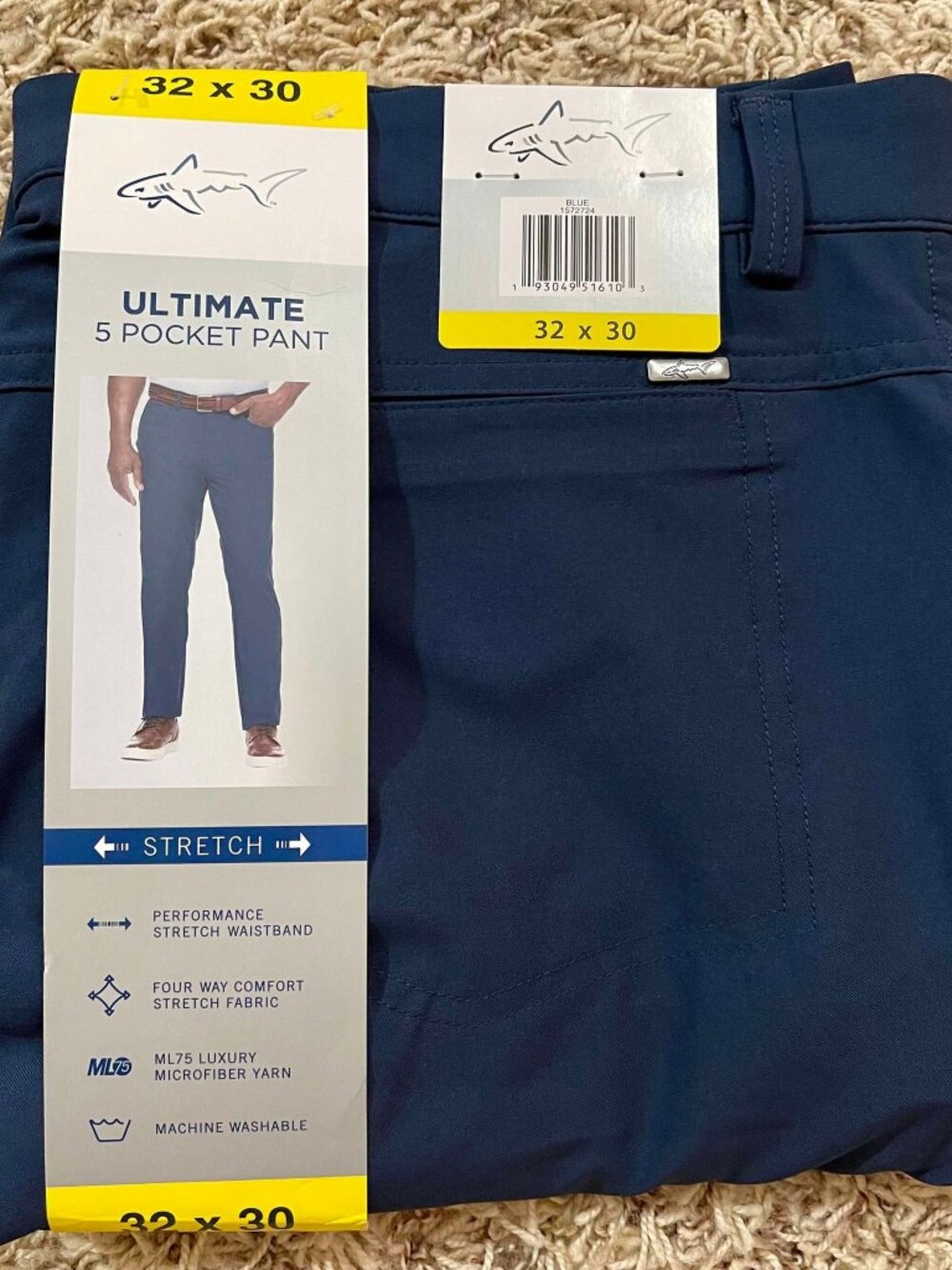Greg Norman Men’s Flex Waistband Stretch 5-Pocket Pants Blue, Size 32x30 (New)